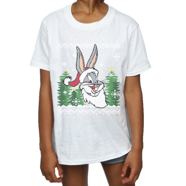 Looney Tunes Girls Bugs Bunny Christmas Fair Isle Cotton T-Shir White 9-11 Years