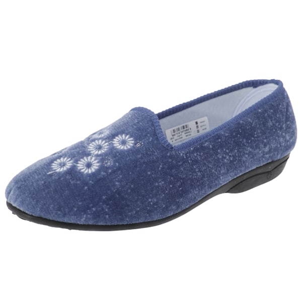 Zedzzz Dam/Dam Cathy Blomsterbroderade Velours Tofflor 3 Blueberry 3 UK