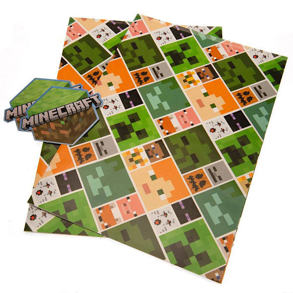 Minecraft presentpapper (2-pack) One Size Grön/Orange/Grå Green/Orange/Grey One Size