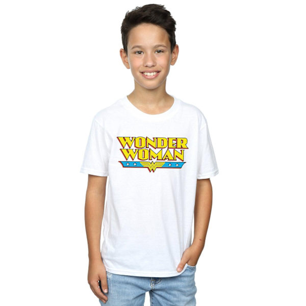 DC Comics Boys Wonder Woman Text Logo T-Shirt 5-6 år Vit White 5-6 Years