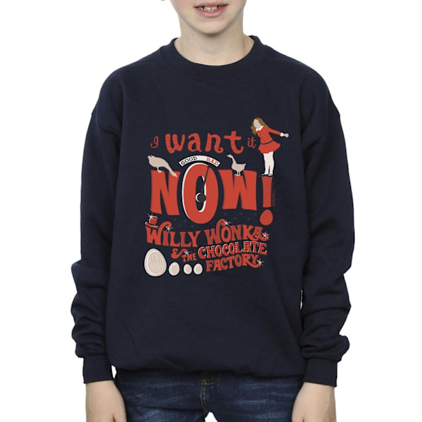 Willy Wonka Boys Verruca Salt I Want It Now Sweatshirt 7-8 År Navy Blue 7-8 Years