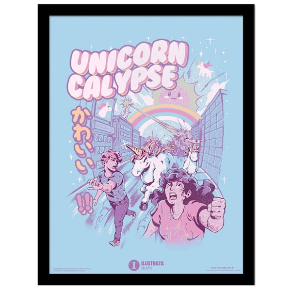 Ilustrata Unicorncalypse inramad affisch 45cm x 35cm Blå/Rosa/Vit Blue/Pink/White 45cm x 35cm