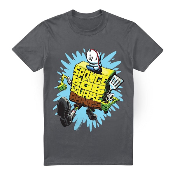 SpongeBob SquarePants Herr T-shirt med Bokstäver Strl M Gråmelerad Charcoal M