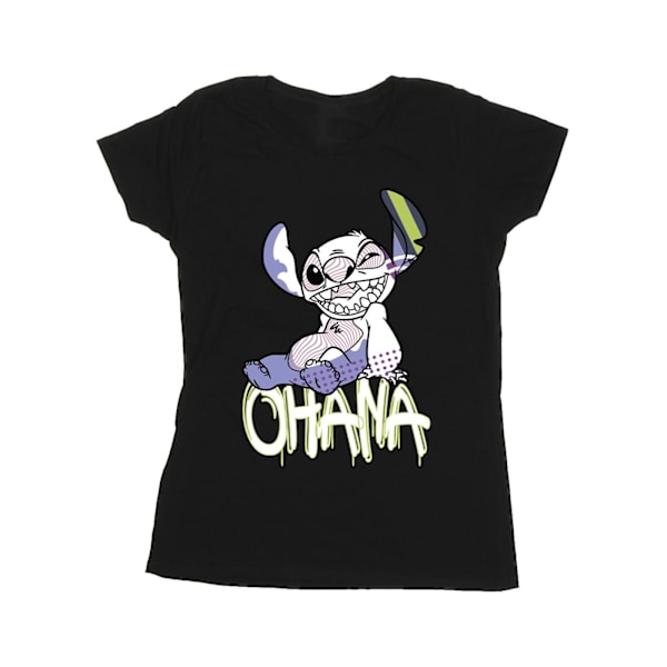 Disney Dam/Kvinnor Lilo Och Stitch Ohana Graffiti Bomull T-shirt Black L