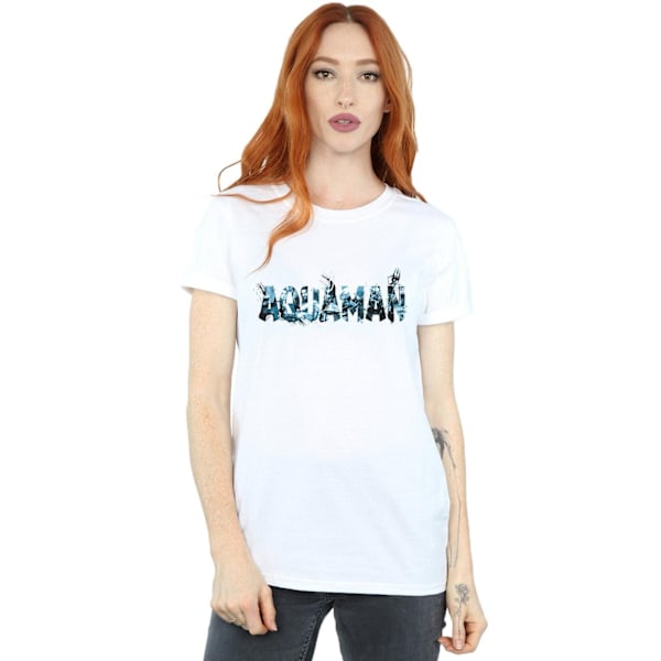 DC Comics Dam/Kvinnor Aquaman Text Logo Bomull Boyfriend T-Sh White 3XL