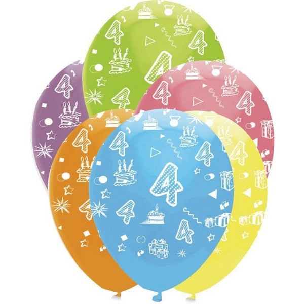 Kreativa latexballonger för 4-årsdag (6-pack) En storlek Multicoloured One Size