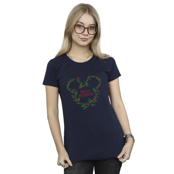 Disney Dam/Dam Mickey Mouse God Jul Holly Bomull Navy Blue S