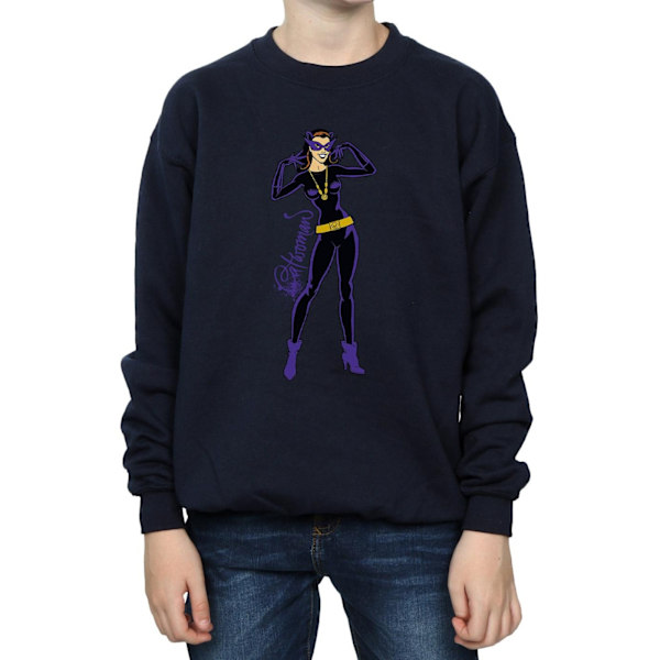 DC Comics Boys Catwoman Happy Pose Sweatshirt 7-8 år Marinblå Navy Blue 7-8 Years