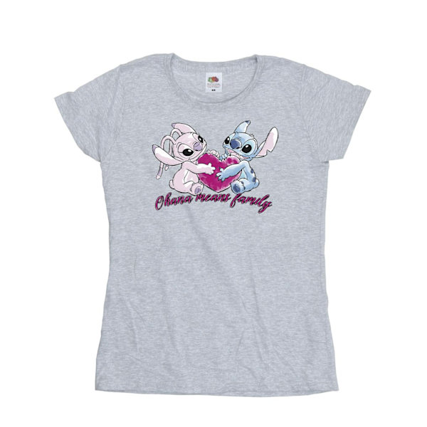 Disney Dam/Kvinnor Lilo Och Stitch Ohana Hjärta Med Ängel Bomull T-Shirt L Sports Grey Sports Grey L