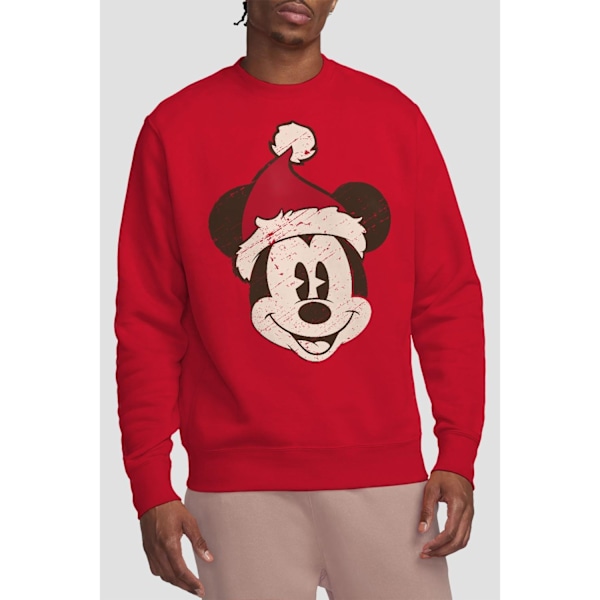 Disney Unisex Vuxen Musse Pigg Jultomte Ansikte Sweatshirt XL Röd Red XL