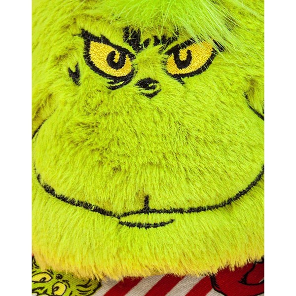 The Grinch Childrens/Kids Broderade Face Fluffy Slippers 6 UK Green 6 UK-7 UK