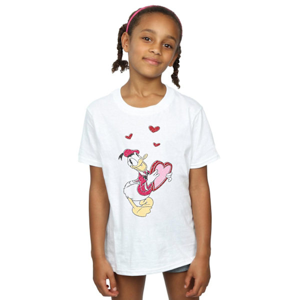 Disney Girls Donald Duck Love Heart Bomull T-shirt 7-8 år Vit White 7-8 Years