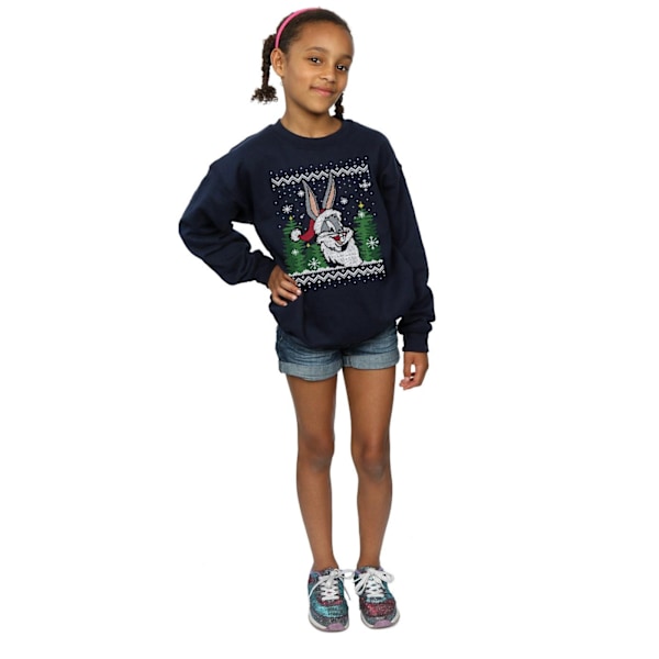 Looney Tunes Girls Bugs Bunny Jul Fair Isle Sweatshirt 5- Navy Blue 5-6 Years