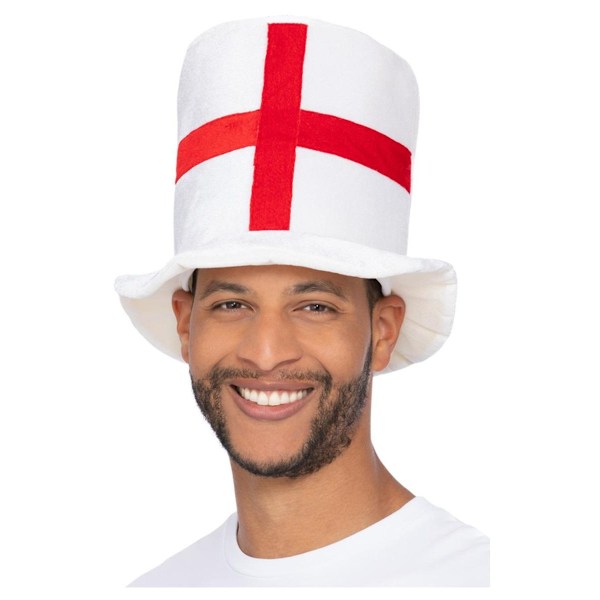 Smiffys Unisex Vuxen Deluxe England Flag Top Hat One Size Vit White/Red One Size