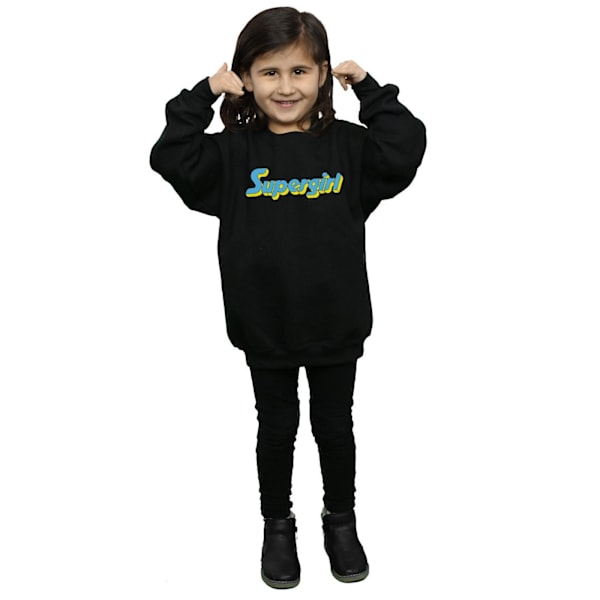 DC Comics Girls Supergirl Text Logo Sweatshirt 7-8 år Svart Black 7-8 Years