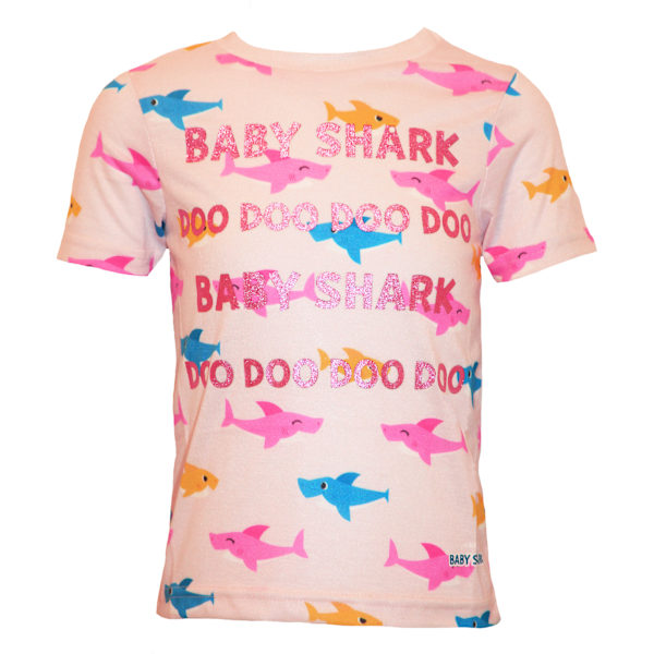 Baby Shark Glitter All-Over Print T-Shirt 3-4 år Rosa Pink 3-4 Years