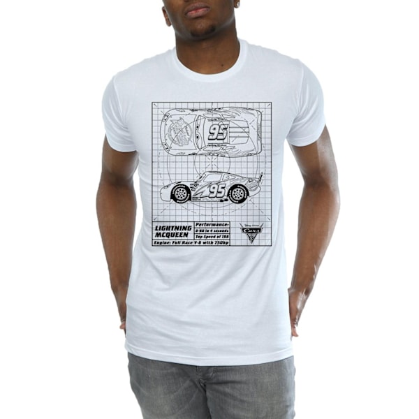 Cars Herr Lightning McQueen Blueprint Bomull T-shirt XXL Vit White XXL