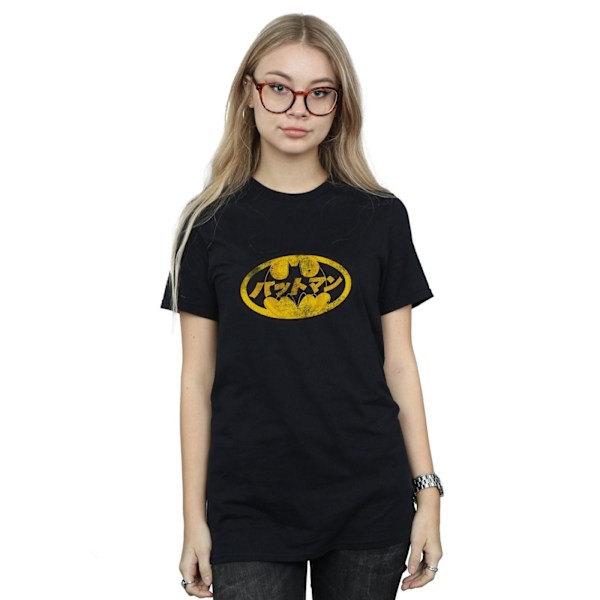 Batman Dam/Dam T-shirt i bomull med japansk logotyp för kvinnor/damer, pojkvänmodell, storlek L, svart Black L