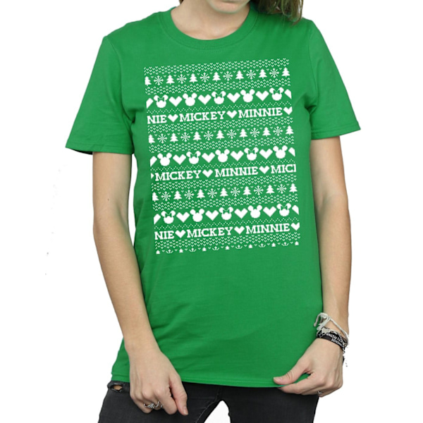 Disney Dam/Damer Mickey Och Minnie Jul Fair Isle Bomull Boyfriend T-Shirt XL Irländsk Grön Irish Green XL