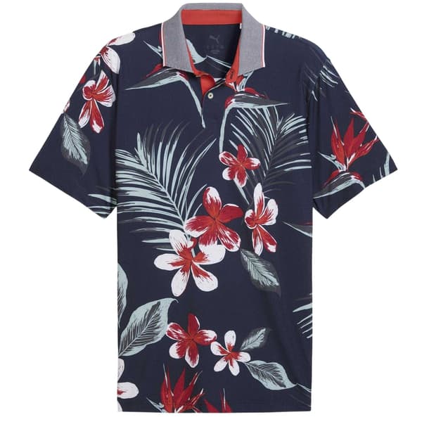 Puma Herr Mattr Luau Floral Performance Pikétröja S Mörkblå/ Dark Navy/Red S