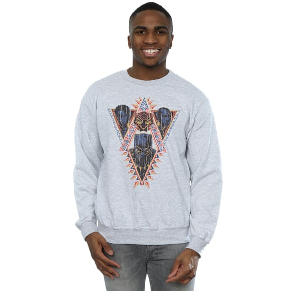 Marvel Herr Svart Panther Tribal Heads Sweatshirt 3XL Sports Grå Sports Grey 3XL
