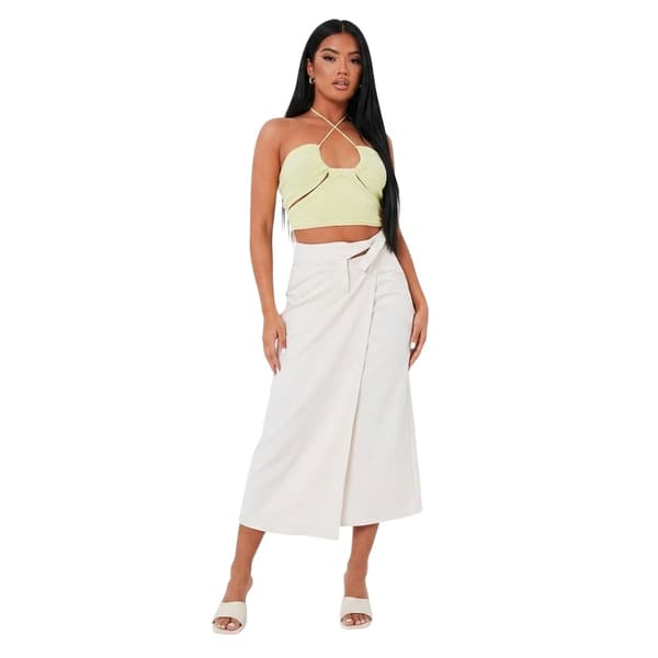 Missy Empire Dam Crossover Ribbad Figurnära Croppad Topp 8 UK Lime 8 UK