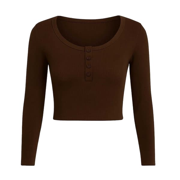I Saw It First Dam/Dam Ribbad Långärmad Croppad Topp 10 UK Chocolate 10 UK