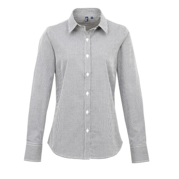 Premier Dam/Dam Microcheck långärmad skjorta 2XL Svart/Wh Black/White 2XL