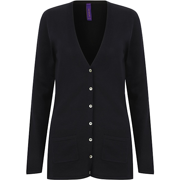 Henbury Dam/Kvinnor V-hals Knapp Fin Stickad Cardigan XS Marinblå Navy XS