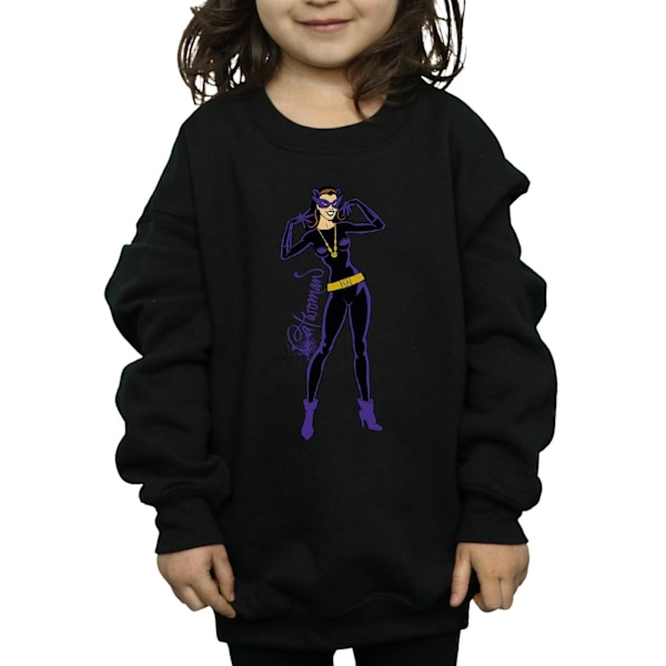 DC Comics Girls Catwoman Happy Pose Sweatshirt 7-8 år Svart Black 7-8 Years