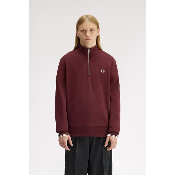 Fred Perry Herr Logo Half Zip Tröja S Oxblood Oxblood S