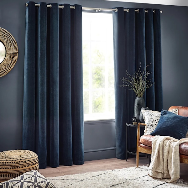 Yard Chenille Velvet Öglegardiner 229cm x 183cm Marinblå Navy 229cm x 183cm