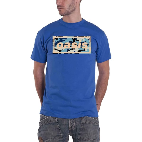 Oasis Unisex Camo Logotyp T-shirt för vuxna XL Blå Blue XL