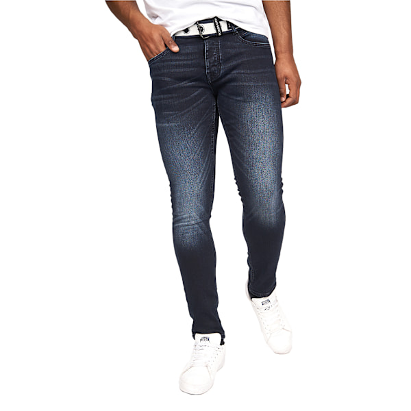 Crosshatch Mens Barbeck Slim Jeans 38S Blå Svart Blue Black 38S