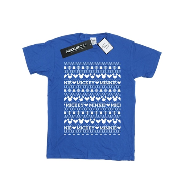 Disney Dam/Kvinnor Mickey Och Minnie Jul Fair Isle Bomull Boyfriend T-Shirt Royal Blue S