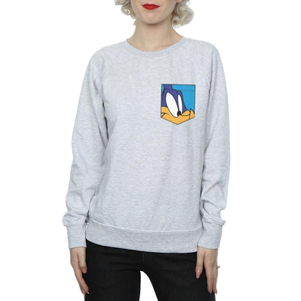 Looney Tunes Dam/Damer Road Runner Ansikte Faux Fick Sweatshirt Heather Grey S