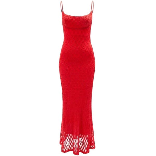 Bardot Dam Adoni Mesh Midiklänning 12 UK Eldröd Fire Red 12 UK