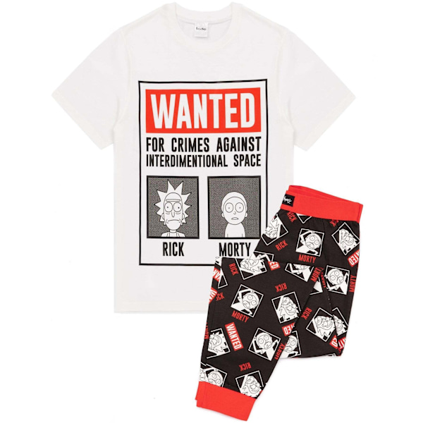 Rick And Morty Herr Wanted Poster Lång Pyjamas Set S Vit/Svart White/Black/Red S