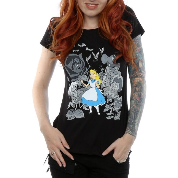 Alice In Wonderland Dam/Dam Blommor T-shirt i bomull XS Bla Black XS