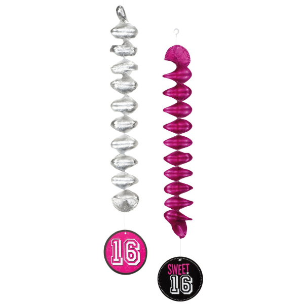 Boland Sweet 16 Swirl Hanging Decoration (Pack om 2) One Size P Pink/Silver/Black One Size