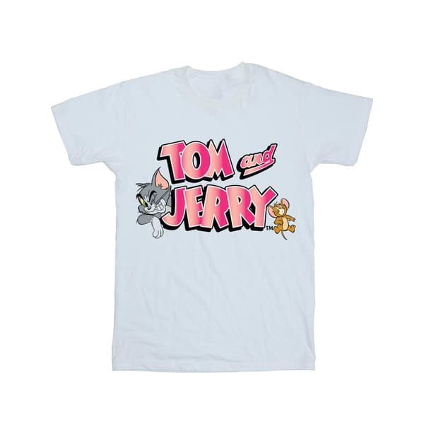 Tom And Jerry Flickande Gradient Logo Bomulls T-shirt 3-4 År Vit White 3-4 Years