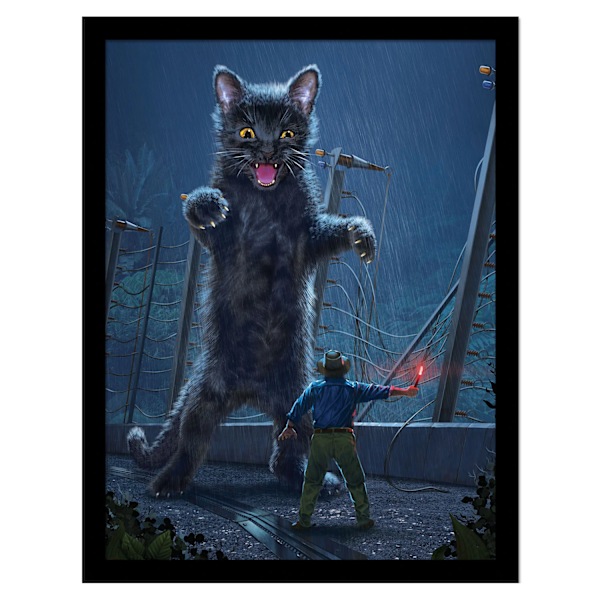 Vincent Hie Jurassic Kitty inramad affisch 30cm x 40cm Blå/Grå Blue/Grey 30cm x 40cm