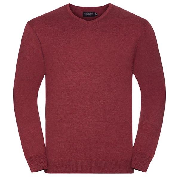 Russell Collection Herr V-halsad Stickad Pullover Sweatshirt XS C Cranberry Marl XS