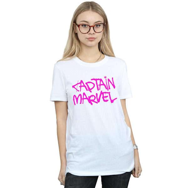 Marvel Womens/Ladies Captain Marvel Spray Text Cotton Boyfriend White S