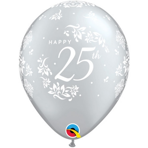 Qualatex 25-årsjubileumsdamastlatexballonger (paket med 6) En Silver One Size
