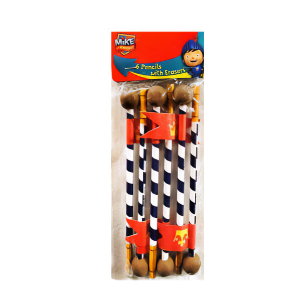 Mike The Knight Blyertspenna Med Suddgummi (6-pack) En Storlek Vit/B White/Brown/Navy One Size