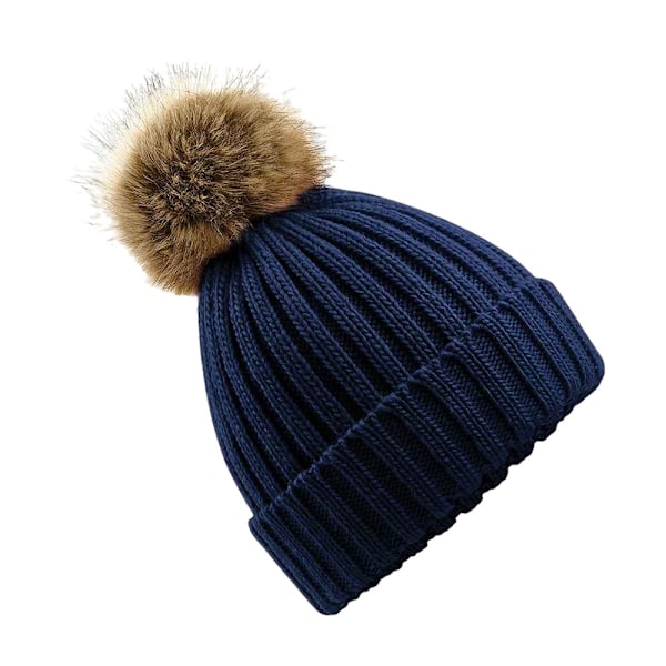 Beechfield Unisex Fur Pop Pom Chunky Beanie One Size Navy Navy One Size