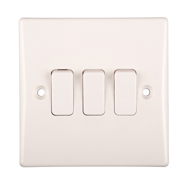 Dencon Slimline 10A 2-vägs strömbrytare till BS3676 1-fack vit White 1 Gang