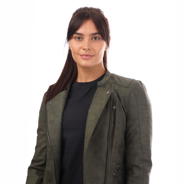 Only Dam/Kvinnor Ava Faux Läder Bikerjacka 8 UK Grön Green 8 UK