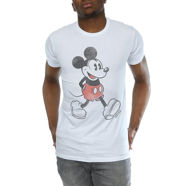 Disney Herr Walking Mickey Mouse Bomull T-shirt S Vit White S